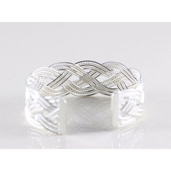 Sterling Silver Cuff Bracelet Large Braided Weave Cuff 7 1/2 Inch Adjustable - Picture 6 of 6